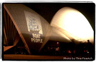 Photo of Opera House with Boat People Tall ships projected